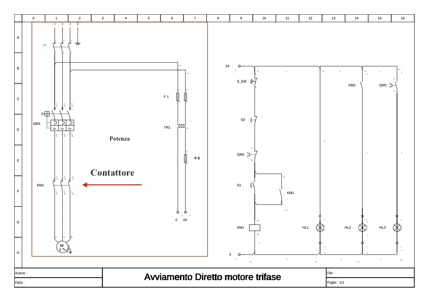 Schema di potenza con contattore