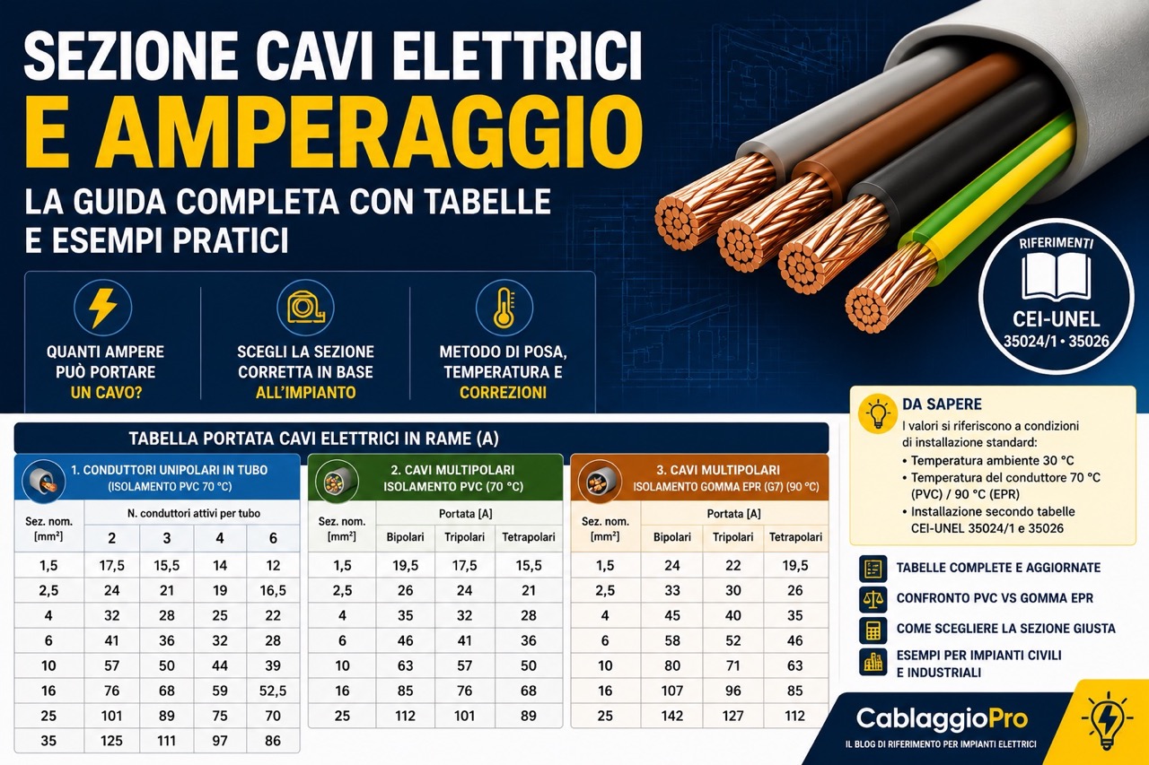 Tabella sezione cavi elettrici e amperaggio